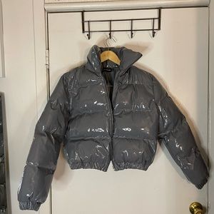 PrettyLittleThing Cropped Vinyl Puffer Jacket